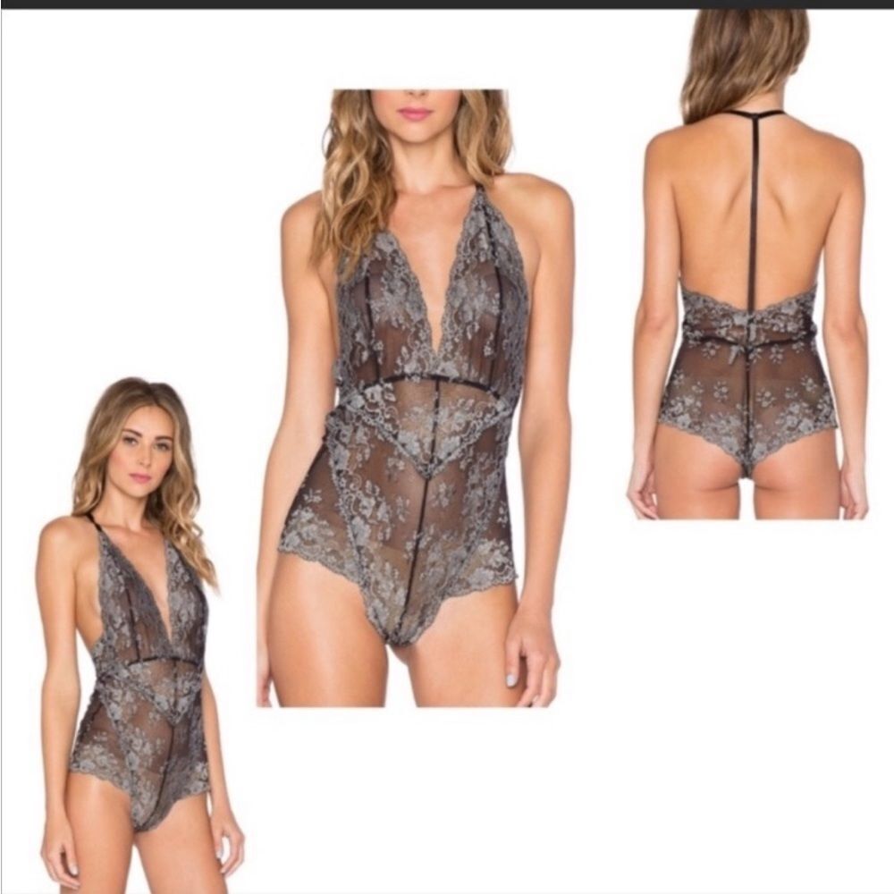 Free People Too Cute To Handle Bodysuit In Charcoal Black